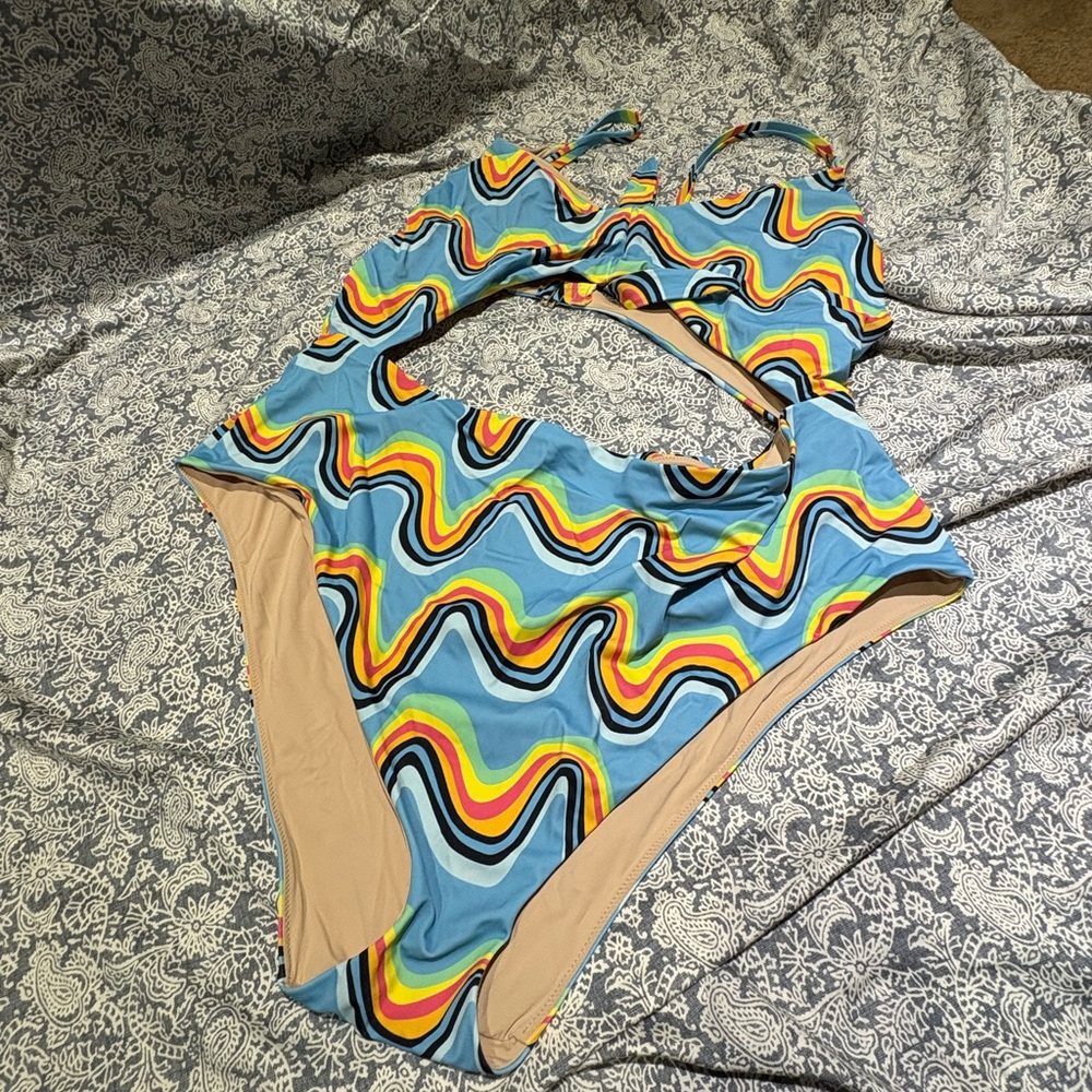 Me Undies blue rainbow cutout one piece swimsuit 4X